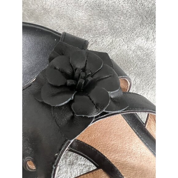 Eurosoft by Sofft Women’s Size 10M Black Leather Wedge Flower Sandals Slide - Picture 7 of 13